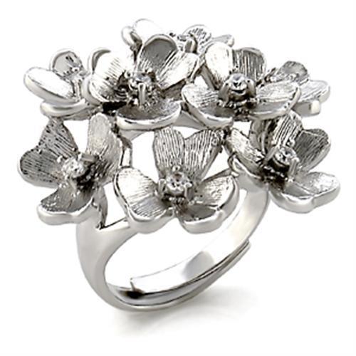 MA9W052 - Rhodium Brass Ring with AAA Grade CZ  in Clear