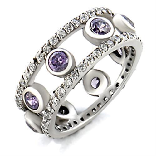 MA9W078 - Rhodium Brass Ring with AAA Grade CZ  in Amethyst