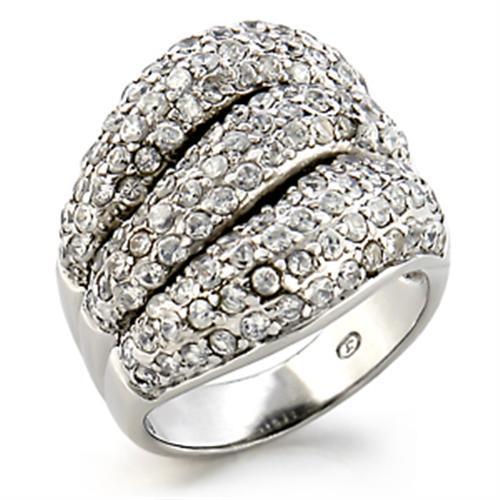 MA9W123 - Rhodium Brass Ring with AAA Grade CZ  in Clear