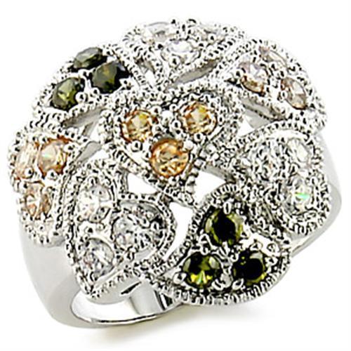 MA9W147 - Rhodium Brass Ring with AAA Grade CZ  in Multi Color