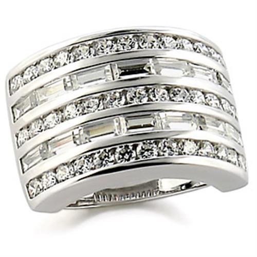 MA9W148 - Rhodium Brass Ring with AAA Grade CZ  in Clear