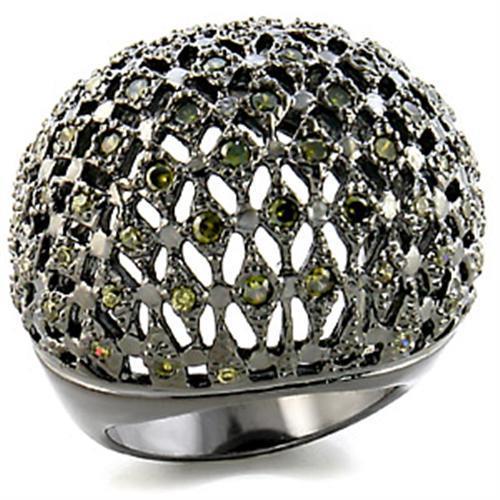 MA9W157 - Ruthenium Brass Ring with AAA Grade CZ  in Olivine color