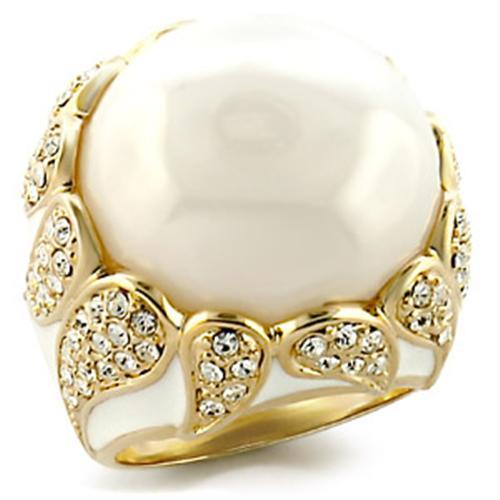 MA9W183 - Gold Brass Ring with Milky CZ  in White