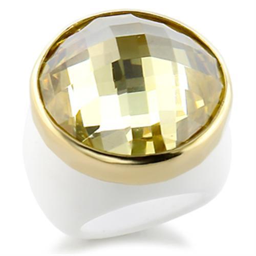 MA9W193 - Gold Brass Ring with AAA Grade CZ  in Citrine Yellow