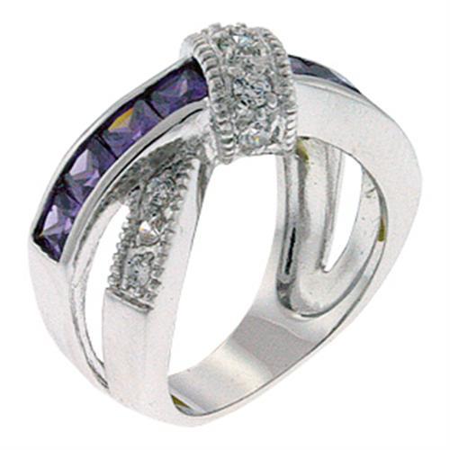MA9X036 - Rhodium Brass Ring with AAA Grade CZ  in Amethyst