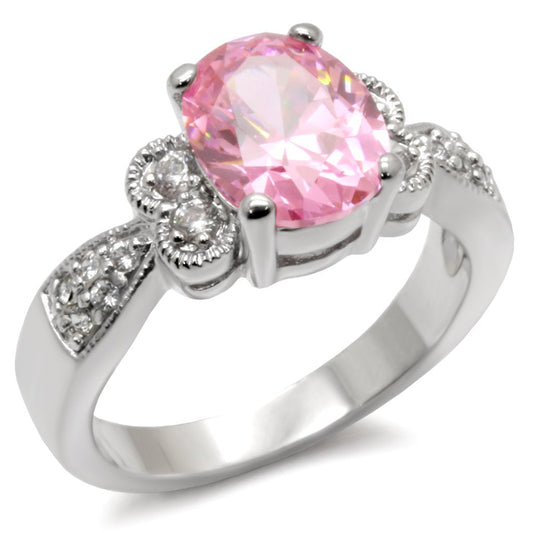 MA9X045 - High-Polished 925 Sterling Silver Ring with AAA Grade CZ  in Rose