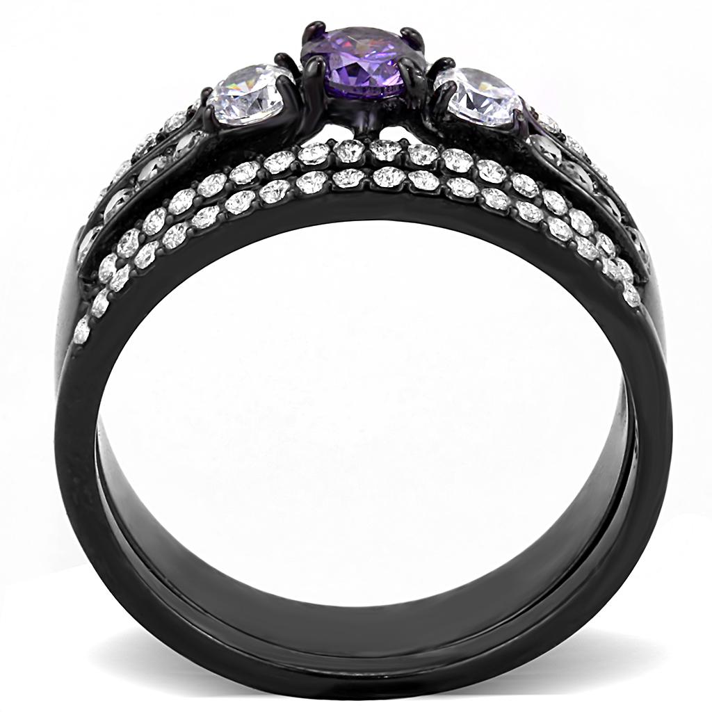 MADA001 - IP Black(Ion Plating) Stainless Steel Ring with AAA Grade CZ  in Amethyst