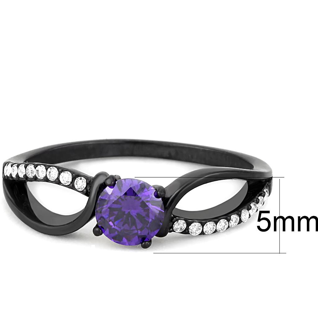 MADA003 - IP Black(Ion Plating) Stainless Steel Ring with AAA Grade CZ  in Amethyst
