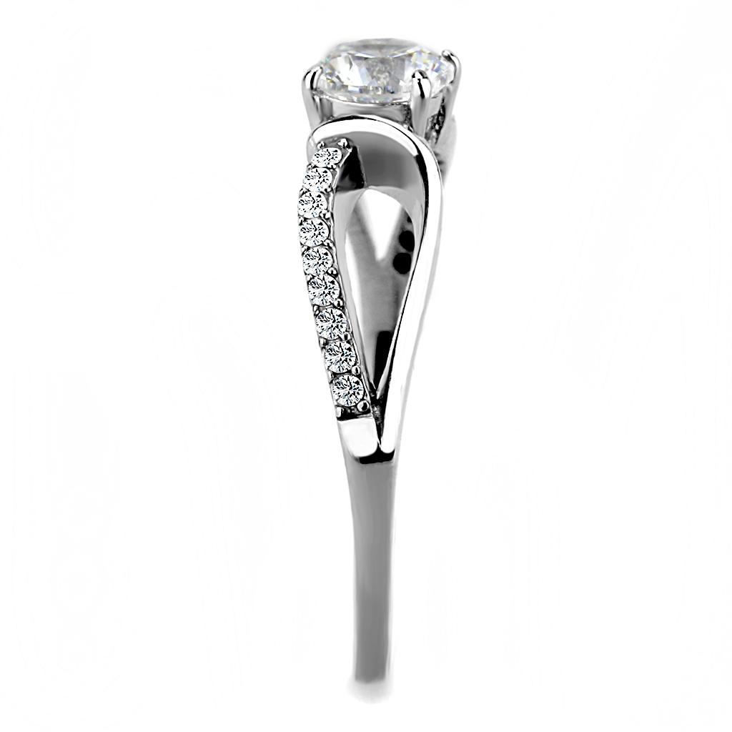 MADA004 - High polished (no plating) Stainless Steel Ring with AAA Grade CZ  in Clear
