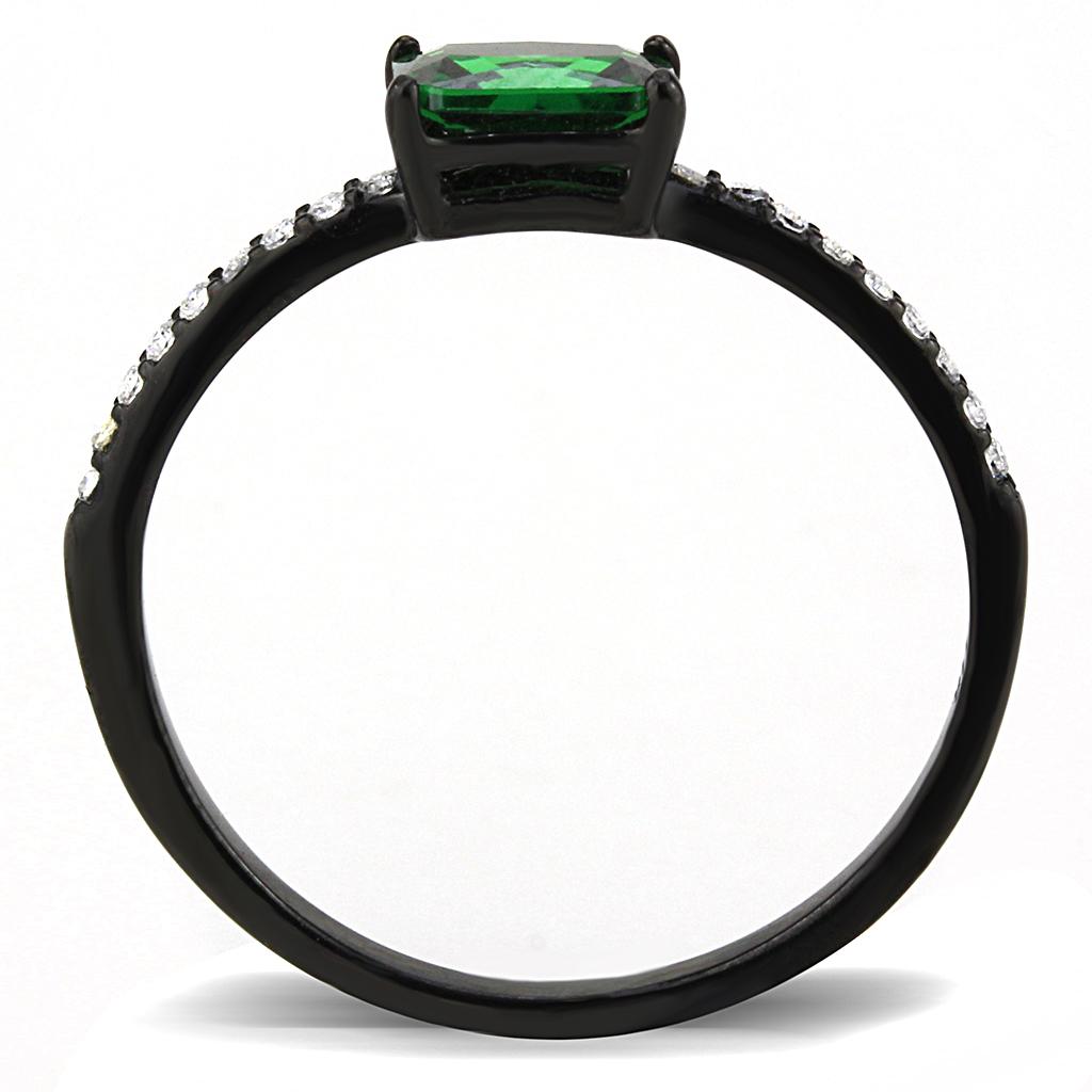 MADA010 - IP Black(Ion Plating) Stainless Steel Ring with AAA Grade CZ  in Emerald