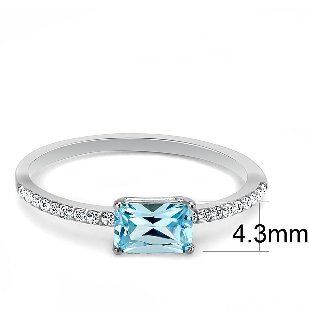 MADA011 - High polished (no plating) Stainless Steel Ring with AAA Grade CZ  in Sea Blue