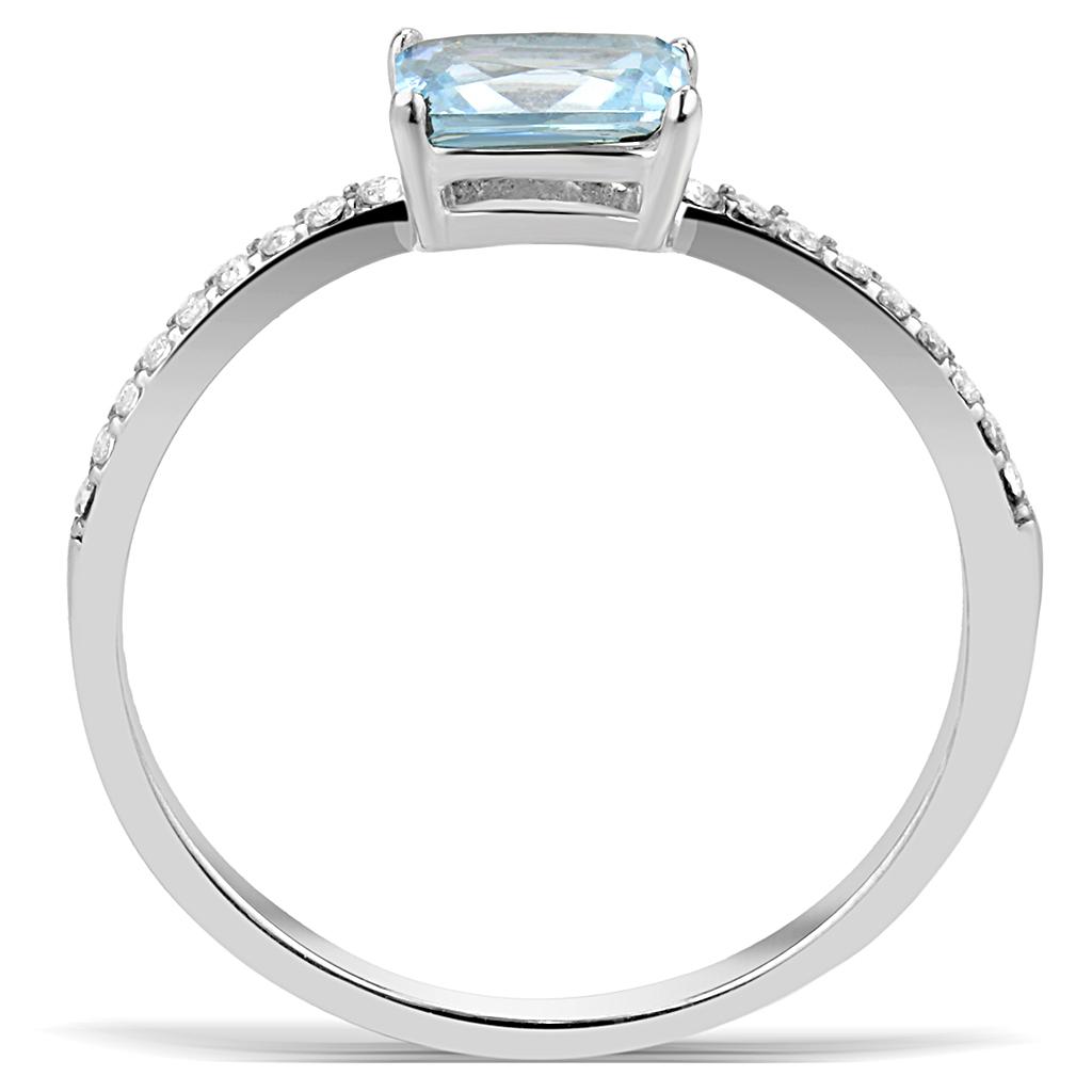 MADA011 - High polished (no plating) Stainless Steel Ring with AAA Grade CZ  in Sea Blue