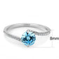 MADA014 - High polished (no plating) Stainless Steel Ring with AAA Grade CZ  in Sea Blue