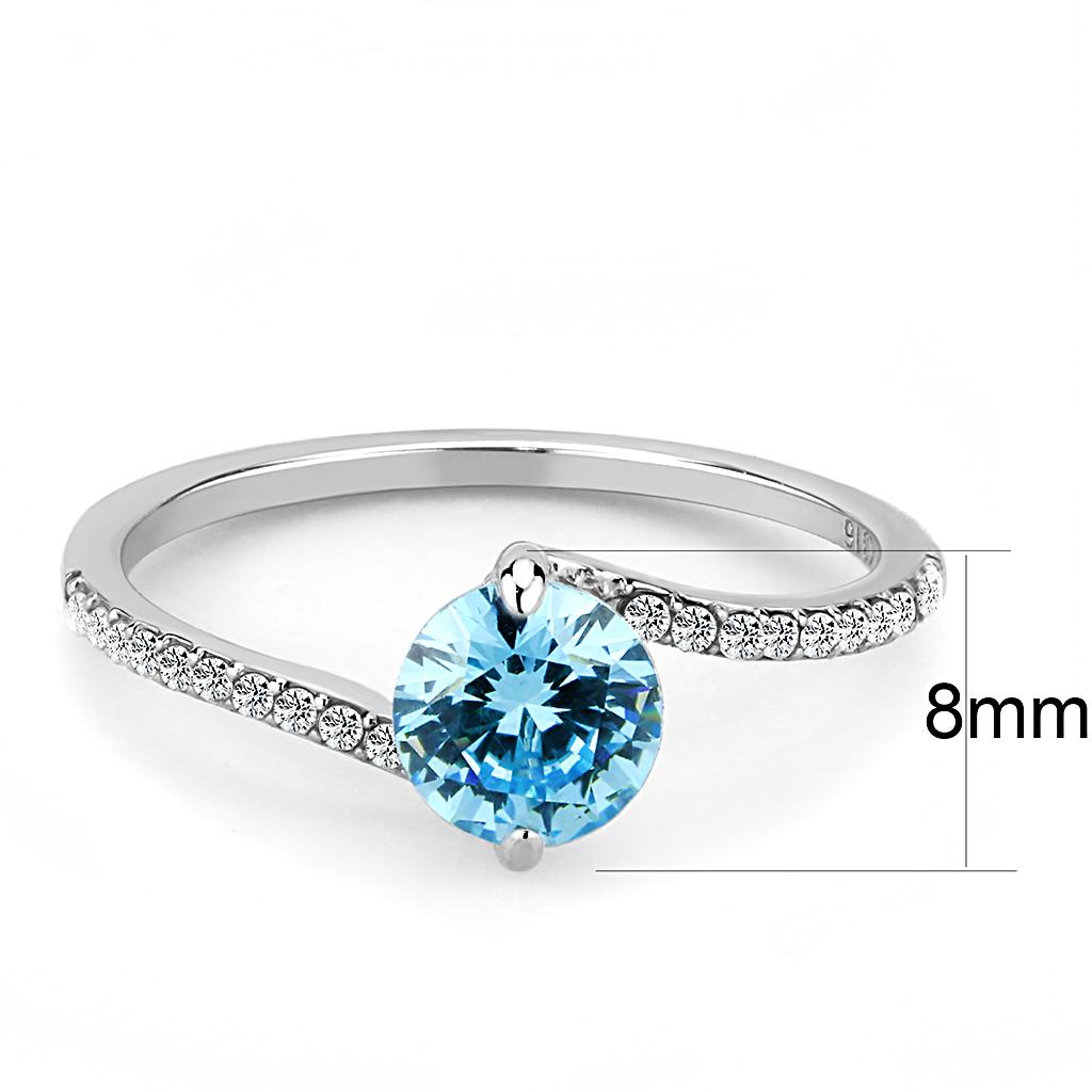 MADA014 - High polished (no plating) Stainless Steel Ring with AAA Grade CZ  in Sea Blue