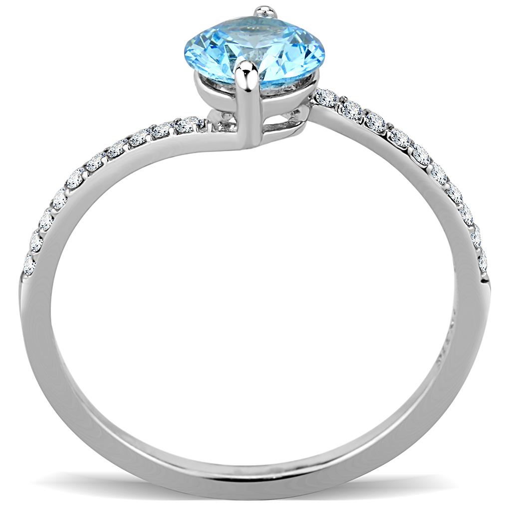 MADA014 - High polished (no plating) Stainless Steel Ring with AAA Grade CZ  in Sea Blue