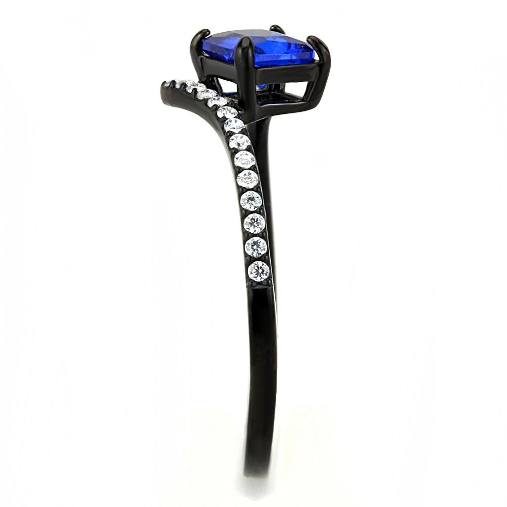 MADA016 - IP Black(Ion Plating) Stainless Steel Ring with Synthetic Spinel in London Blue