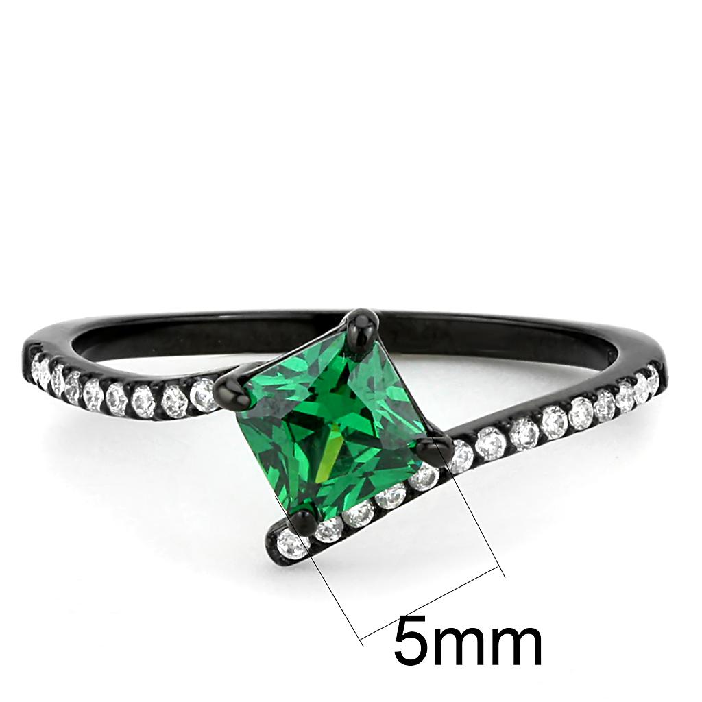MADA017 - IP Black(Ion Plating) Stainless Steel Ring with AAA Grade CZ  in Emerald