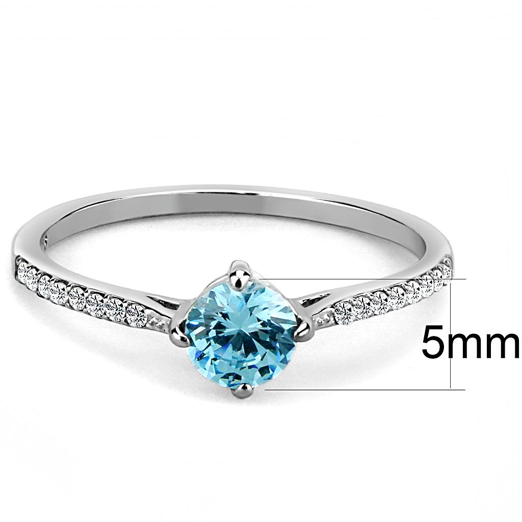 MADA019 - High polished (no plating) Stainless Steel Ring with AAA Grade CZ  in Sea Blue