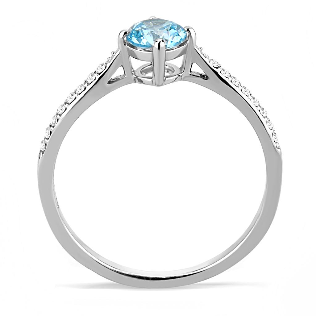 MADA019 - High polished (no plating) Stainless Steel Ring with AAA Grade CZ  in Sea Blue
