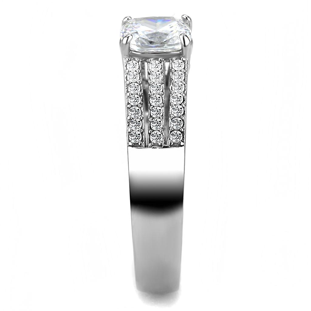MADA020 - High polished (no plating) Stainless Steel Ring with Cubic  in Clear