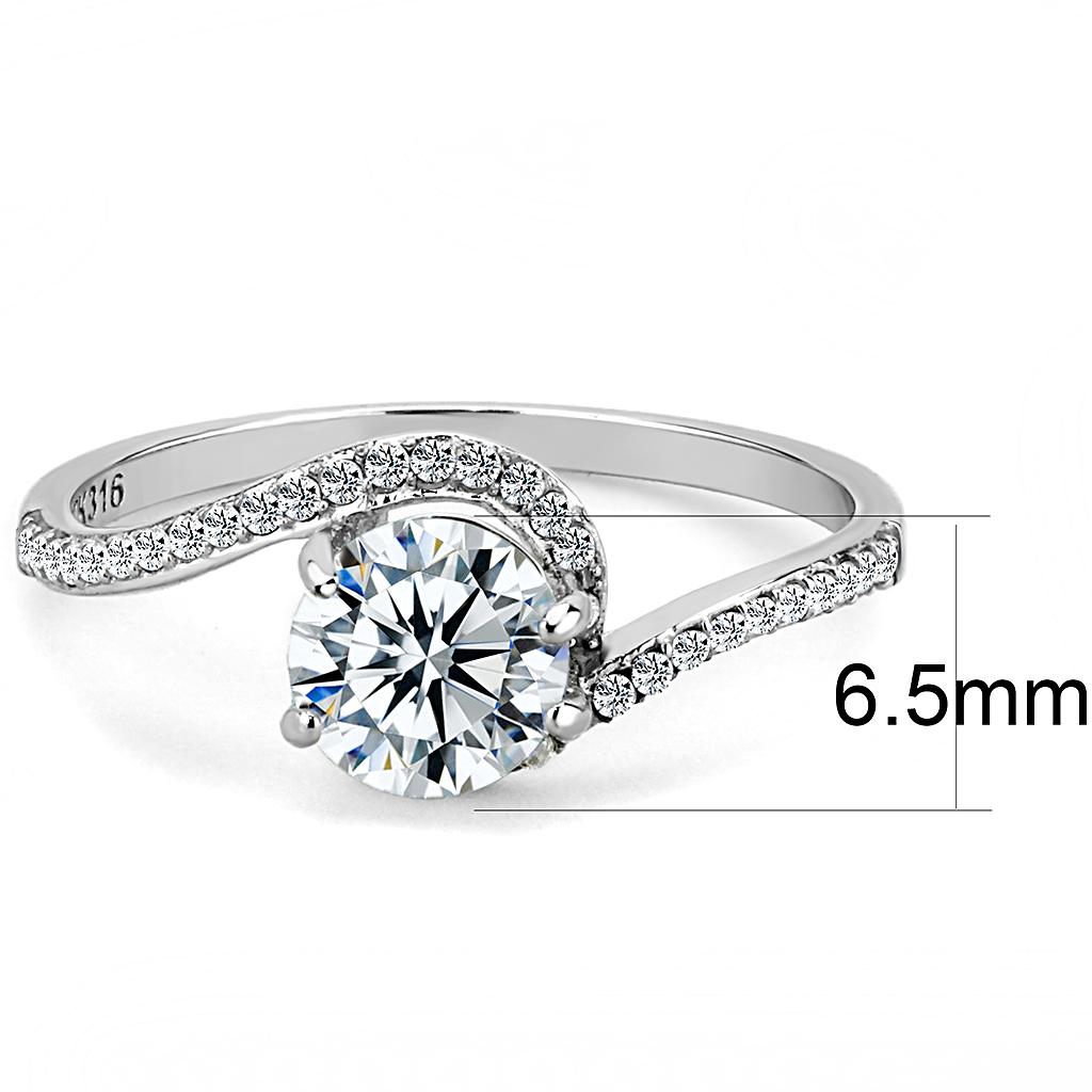 MADA023 - High polished (no plating) Stainless Steel Ring with AAA Grade CZ  in Clear