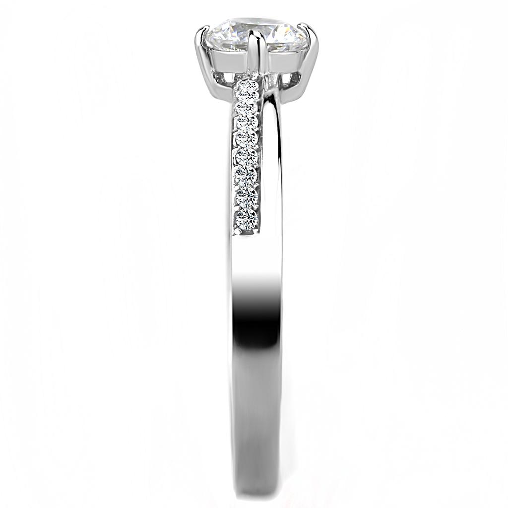 MADA025 - High polished (no plating) Stainless Steel Ring with AAA Grade CZ  in Clear