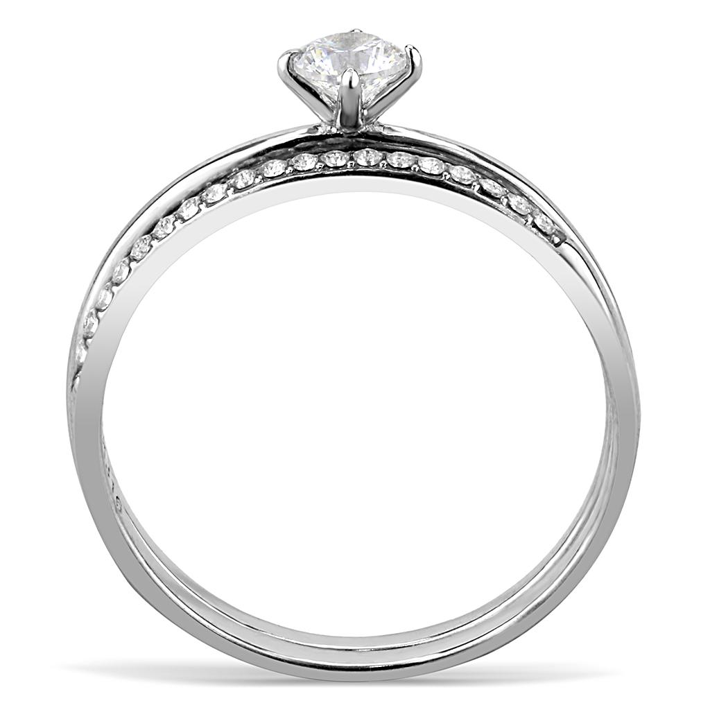 MADA026 - High polished (no plating) Stainless Steel Ring with AAA Grade CZ  in Clear