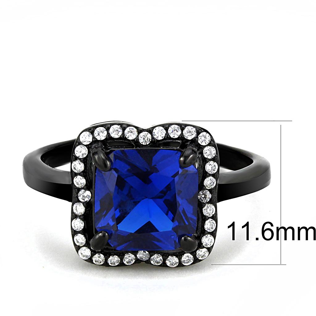 MADA027 - IP Black(Ion Plating) Stainless Steel Ring with Synthetic Spinel in London Blue