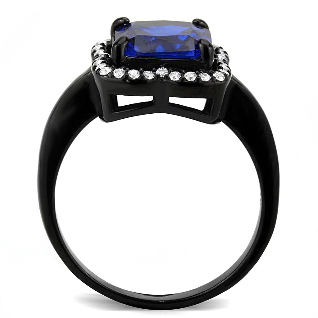 MADA027 - IP Black(Ion Plating) Stainless Steel Ring with Synthetic Spinel in London Blue