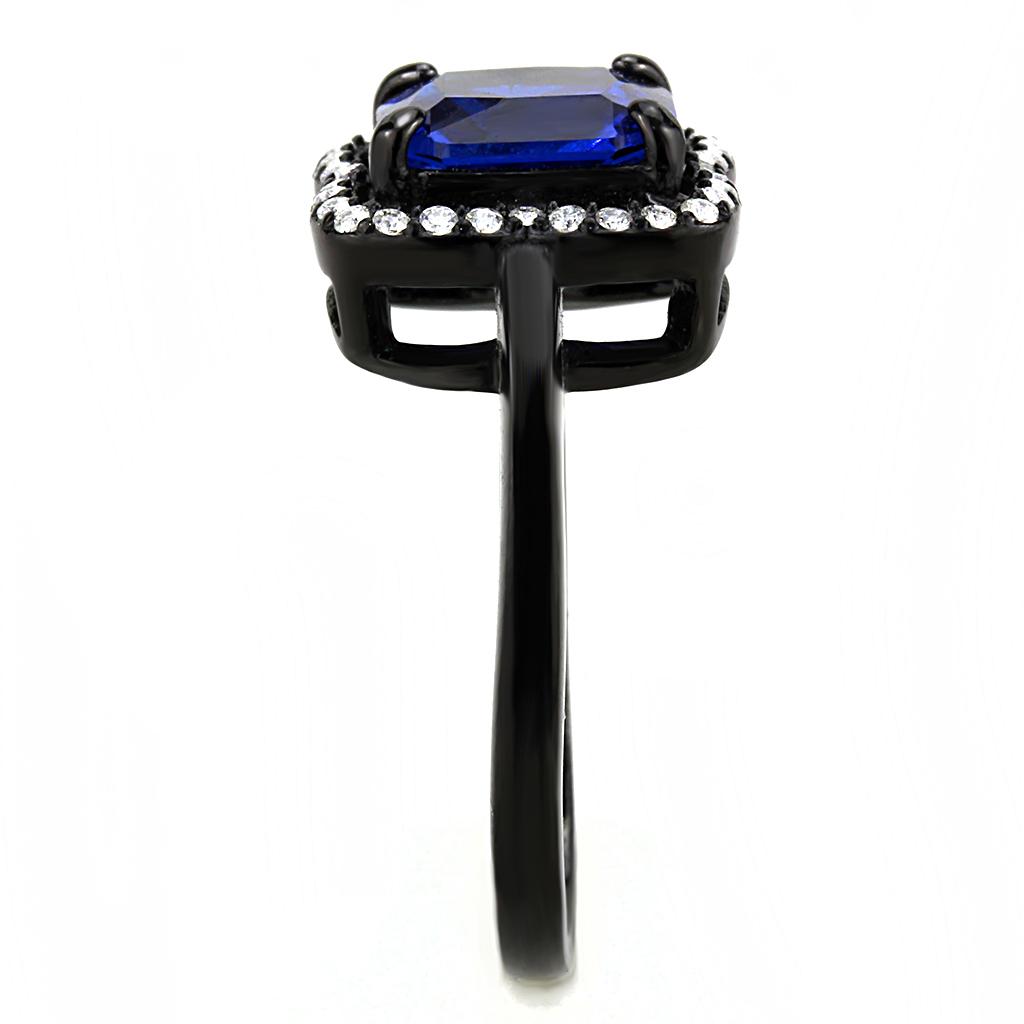 MADA027 - IP Black(Ion Plating) Stainless Steel Ring with Synthetic Spinel in London Blue