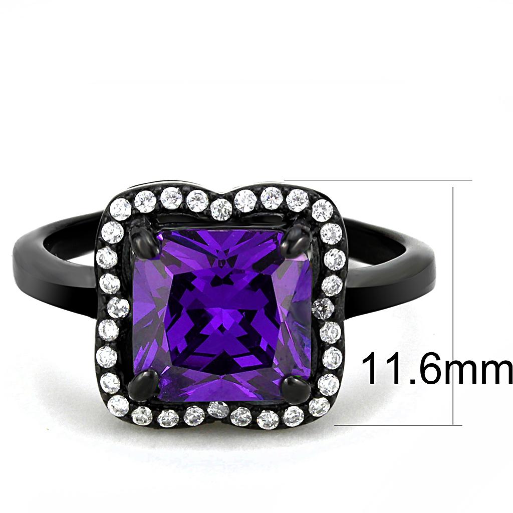 MADA028 - IP Black(Ion Plating) Stainless Steel Ring with AAA Grade CZ  in Amethyst