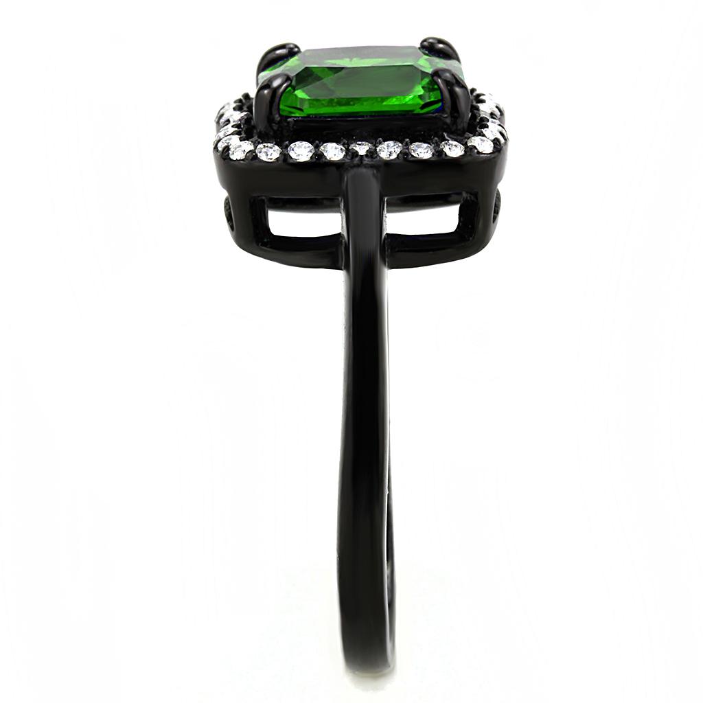 MADA029 - IP Black(Ion Plating) Stainless Steel Ring with AAA Grade CZ  in Emerald