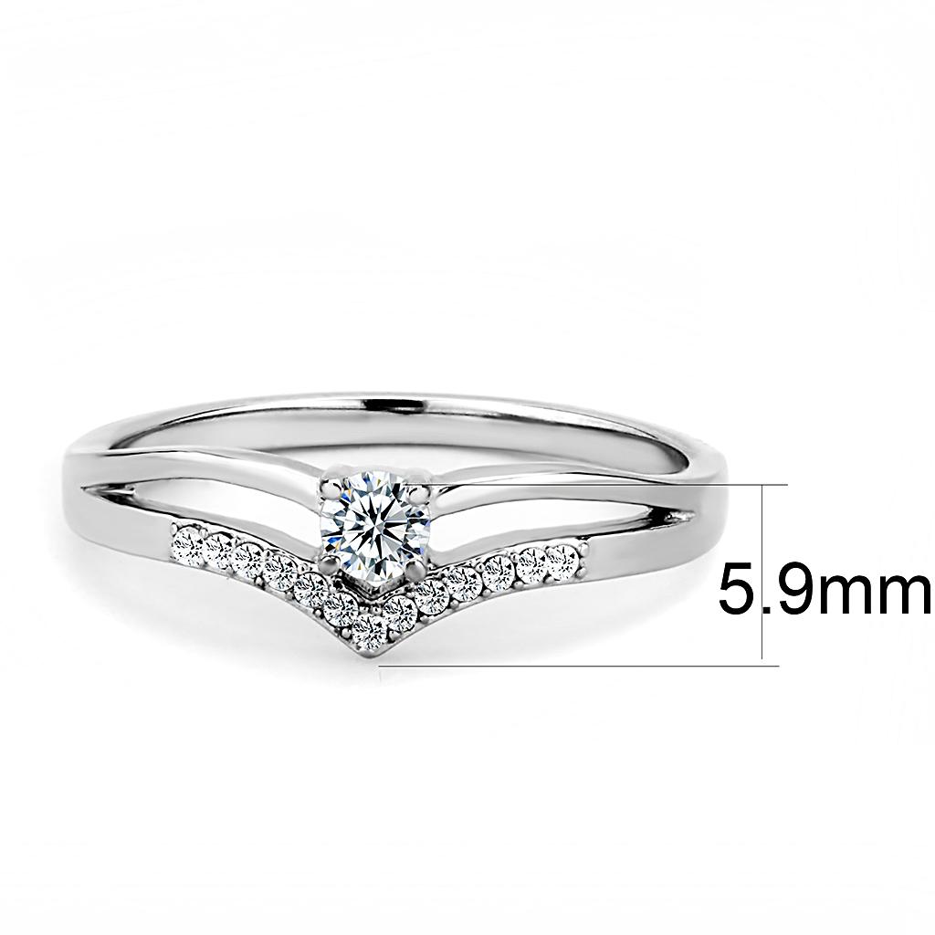 MADA030 - High polished (no plating) Stainless Steel Ring with AAA Grade CZ  in Clear