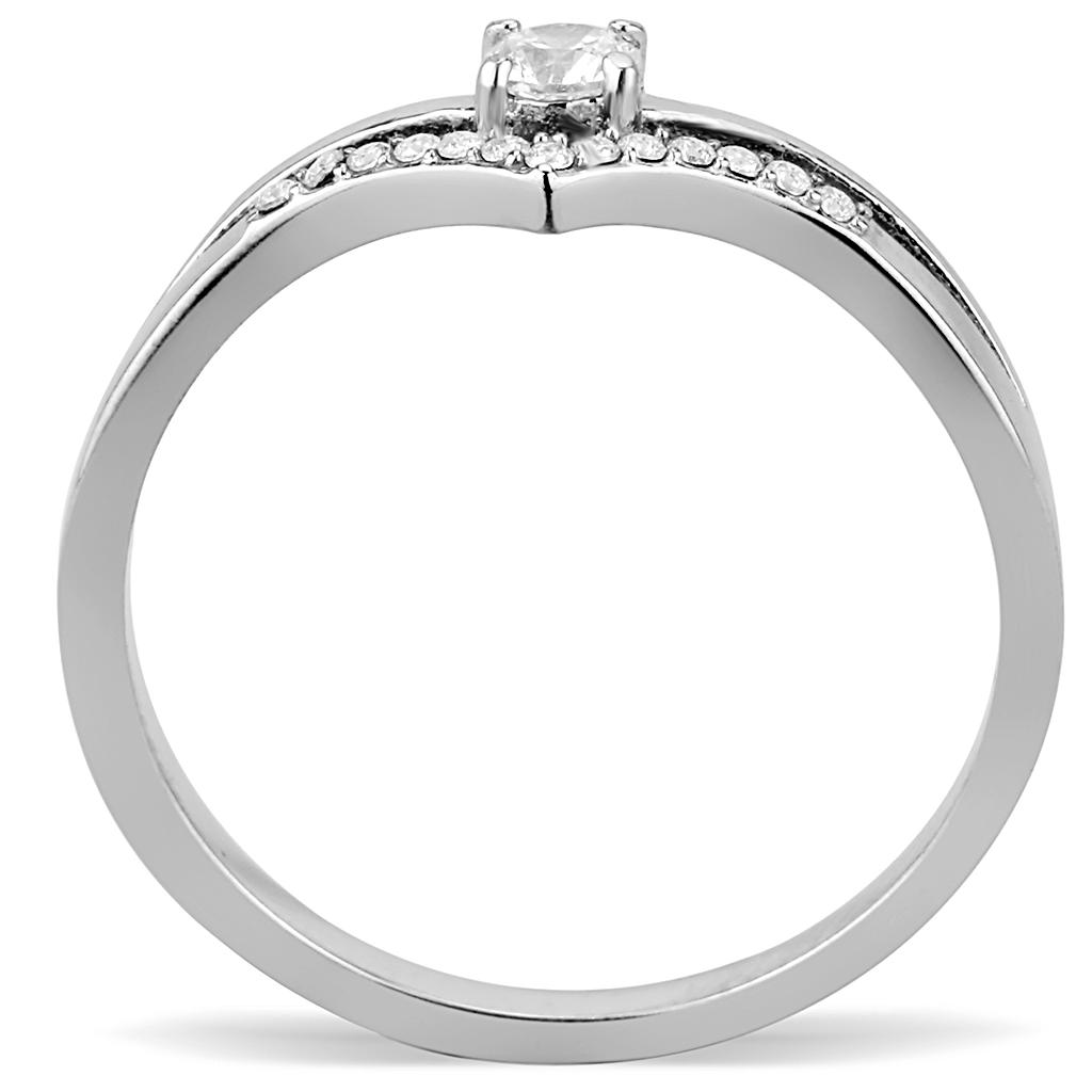 MADA030 - High polished (no plating) Stainless Steel Ring with AAA Grade CZ  in Clear