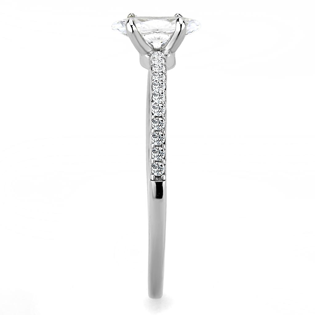 MADA031 - High polished (no plating) Stainless Steel Ring with Cubic  in Clear