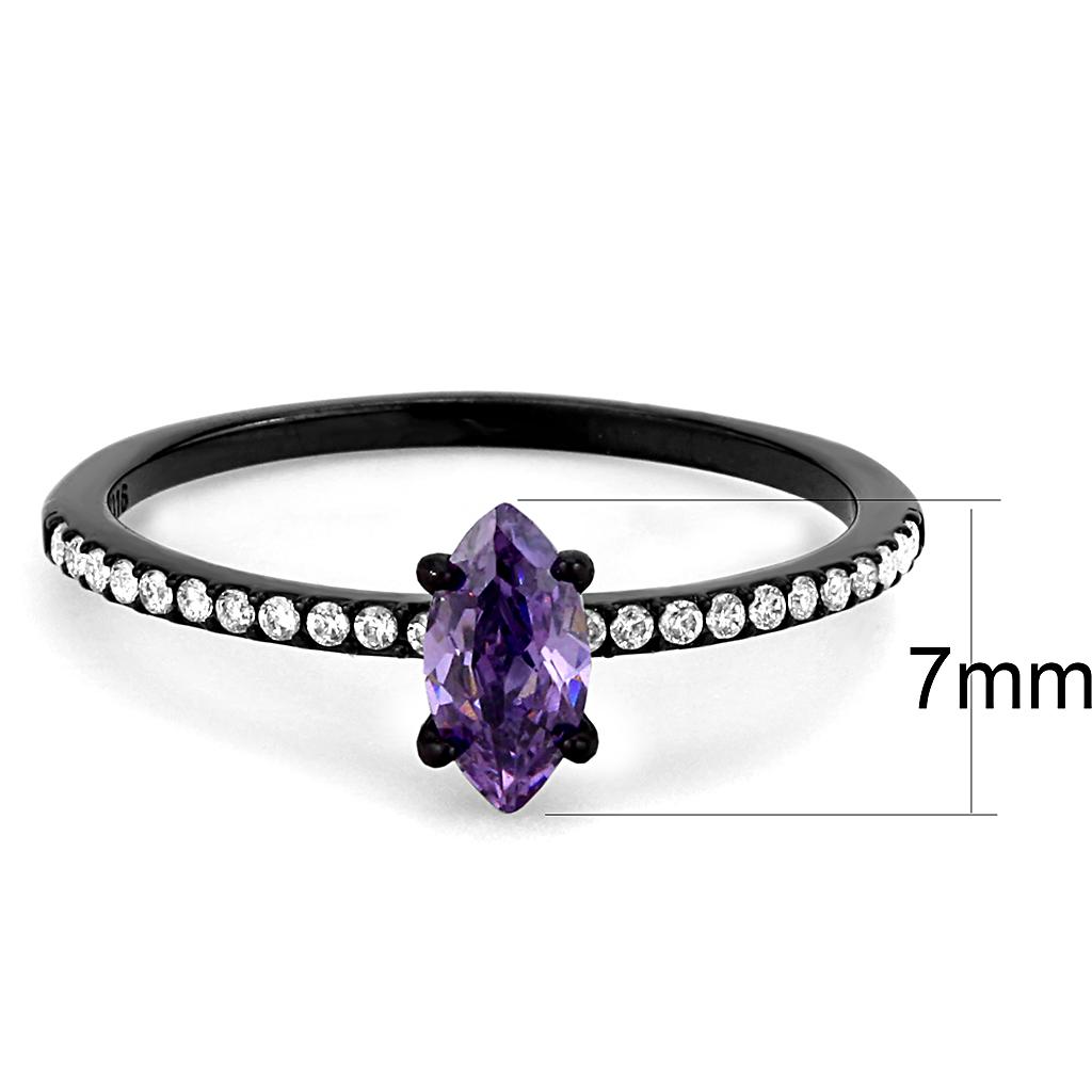 MADA032 - IP Black(Ion Plating) Stainless Steel Ring with AAA Grade CZ  in Amethyst