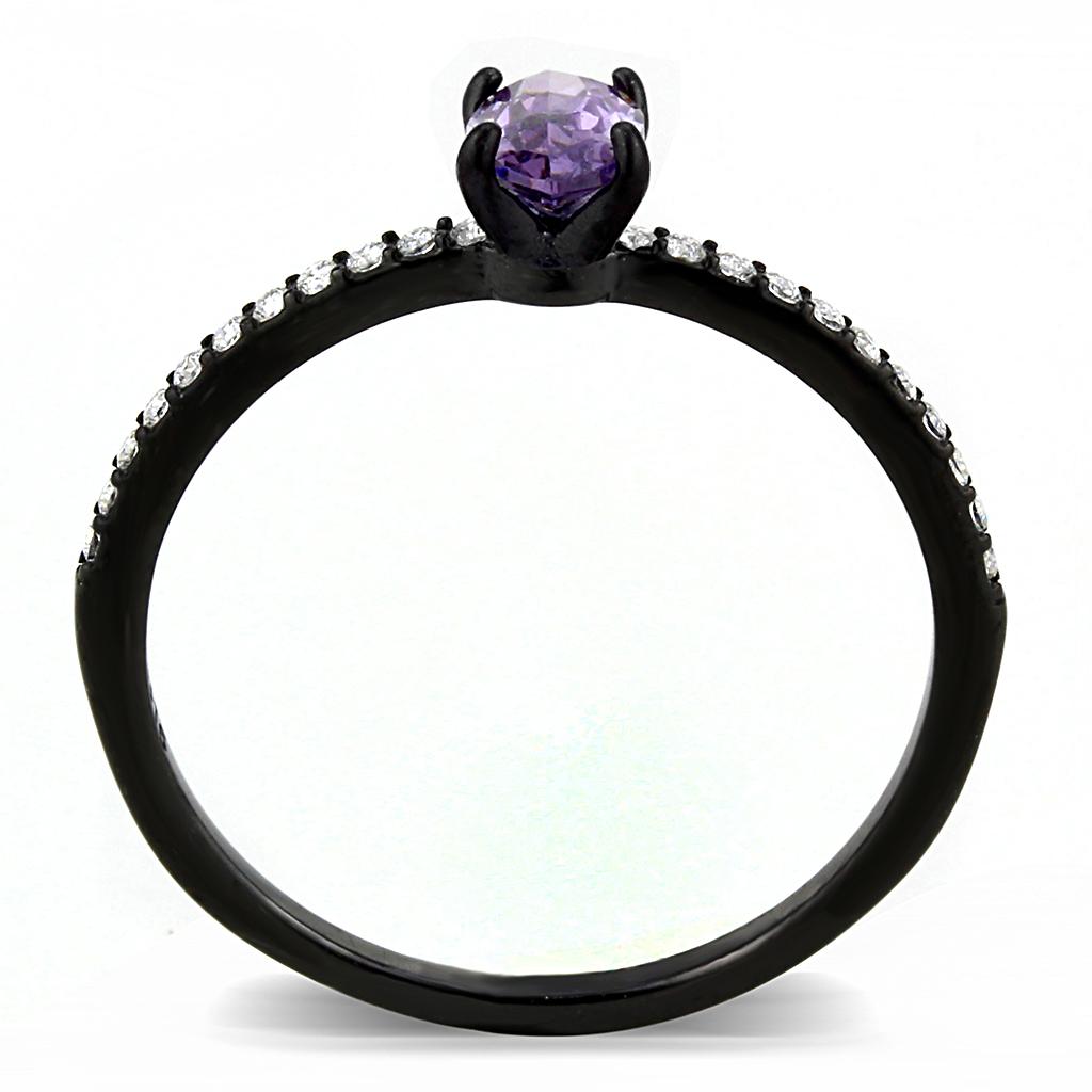 MADA032 - IP Black(Ion Plating) Stainless Steel Ring with AAA Grade CZ  in Amethyst