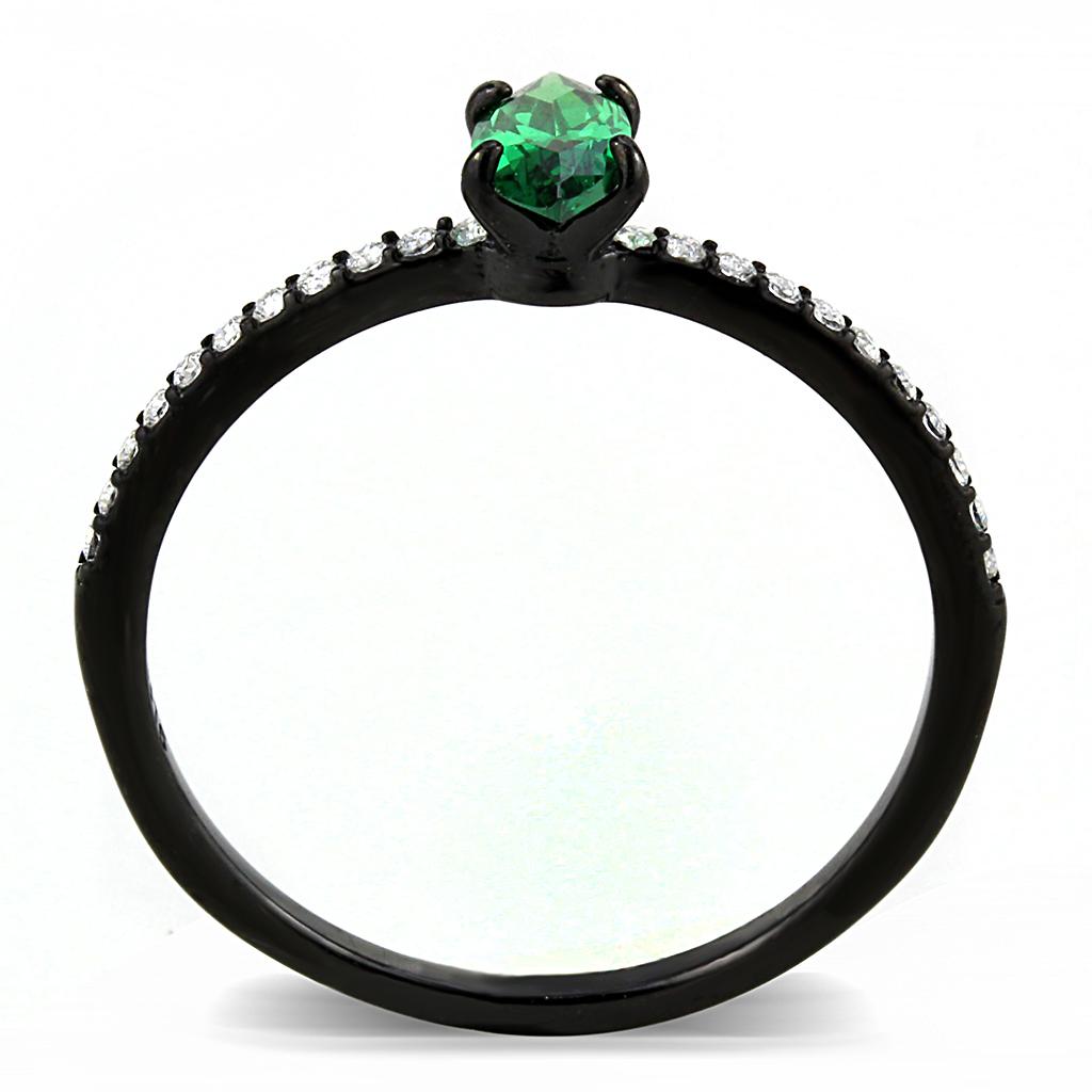 MADA033 - IP Black(Ion Plating) Stainless Steel Ring with AAA Grade CZ  in Emerald
