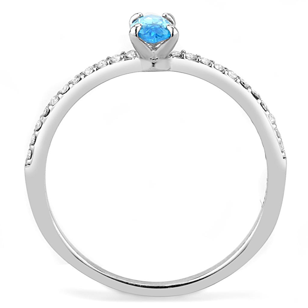 MADA034 - High polished (no plating) Stainless Steel Ring with AAA Grade CZ  in Sea Blue