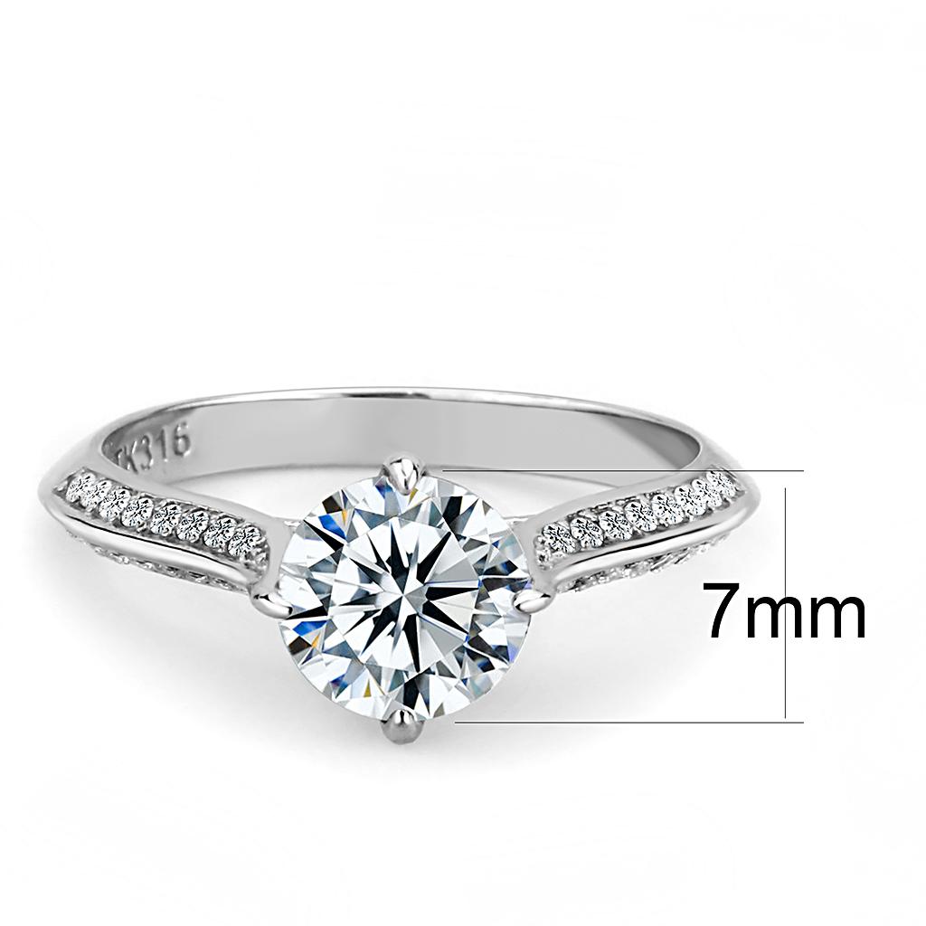 MADA036 - High polished (no plating) Stainless Steel Ring with AAA Grade CZ  in Clear