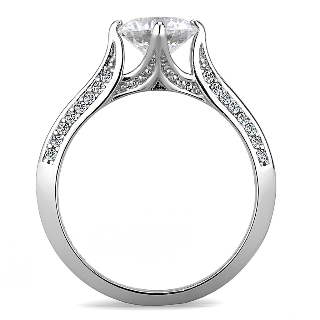 MADA036 - High polished (no plating) Stainless Steel Ring with AAA Grade CZ  in Clear