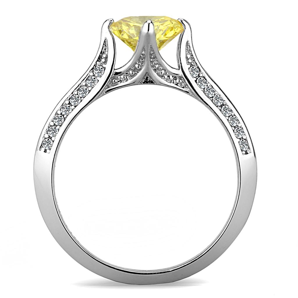 MADA037 - High polished (no plating) Stainless Steel Ring with AAA Grade CZ  in Topaz