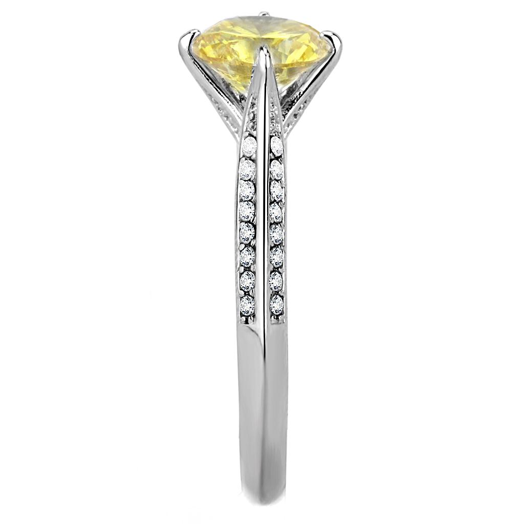 MADA037 - High polished (no plating) Stainless Steel Ring with AAA Grade CZ  in Topaz