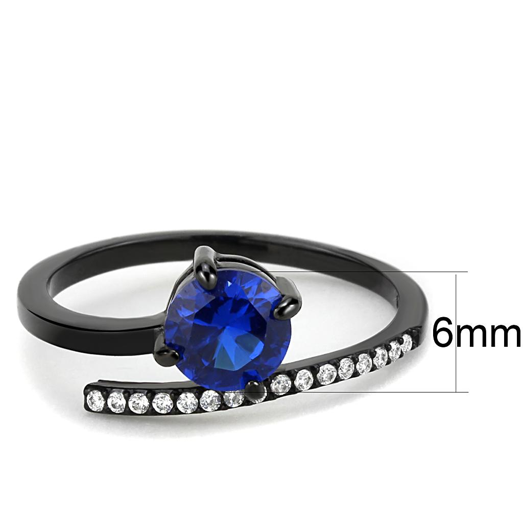 MADA038 - IP Black(Ion Plating) Stainless Steel Ring with Synthetic Spinel in London Blue