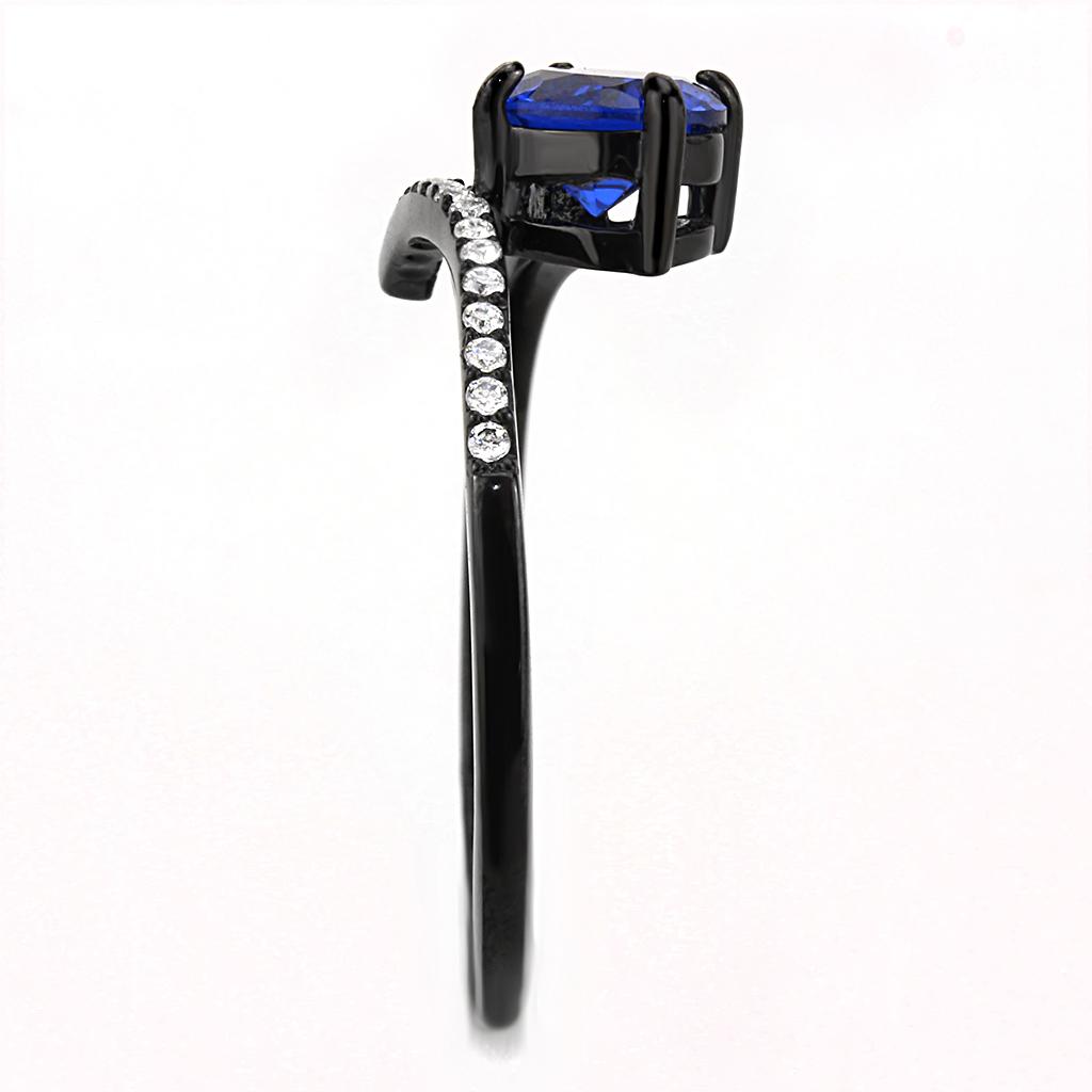 MADA038 - IP Black(Ion Plating) Stainless Steel Ring with Synthetic Spinel in London Blue