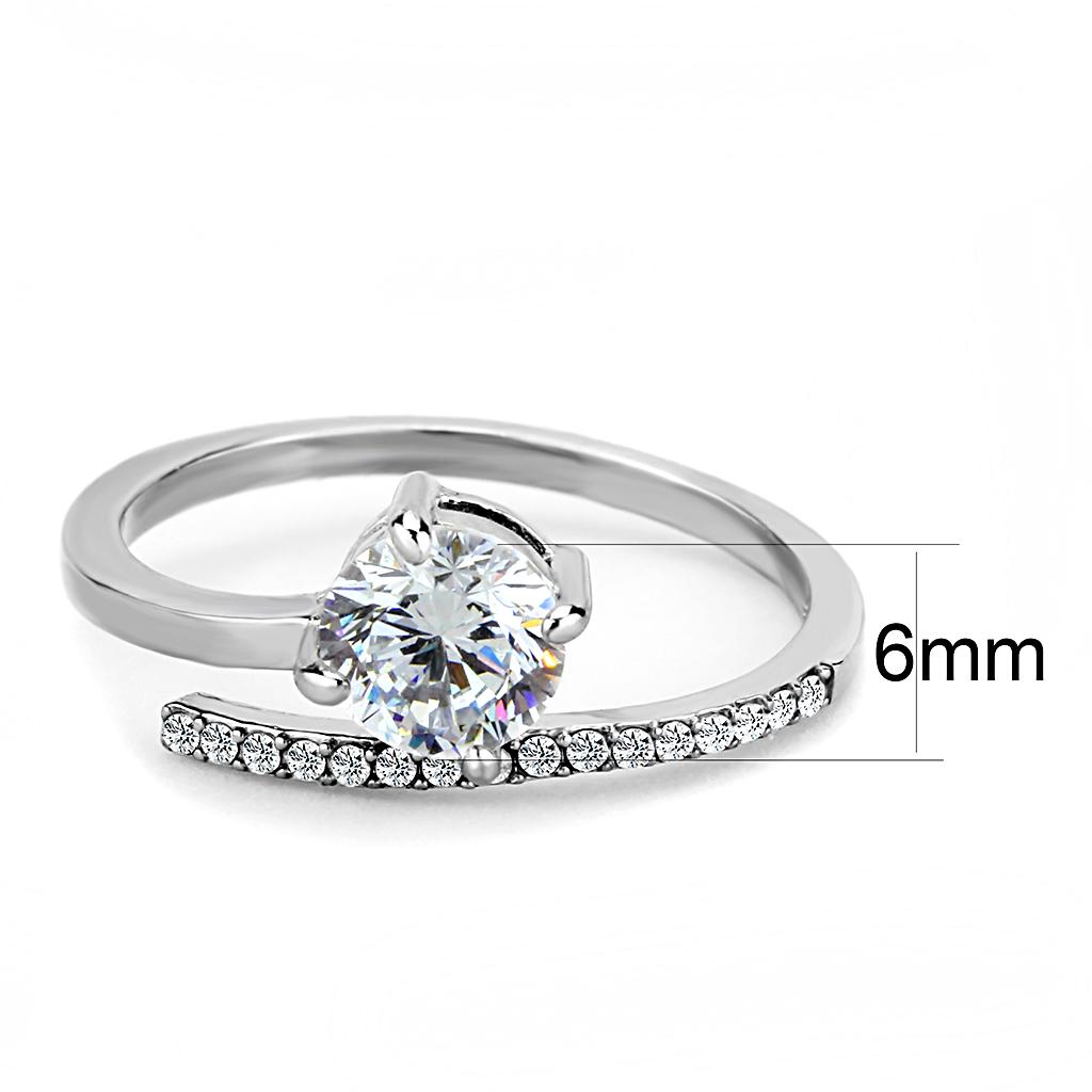 MADA039 - High polished (no plating) Stainless Steel Ring with AAA Grade CZ  in Clear