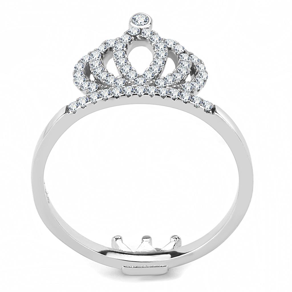 MADA040 - High polished (no plating) Stainless Steel Ring with AAA Grade CZ  in Clear