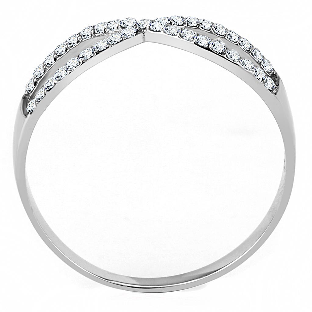 MADA041 - High polished (no plating) Stainless Steel Ring with AAA Grade CZ  in Clear