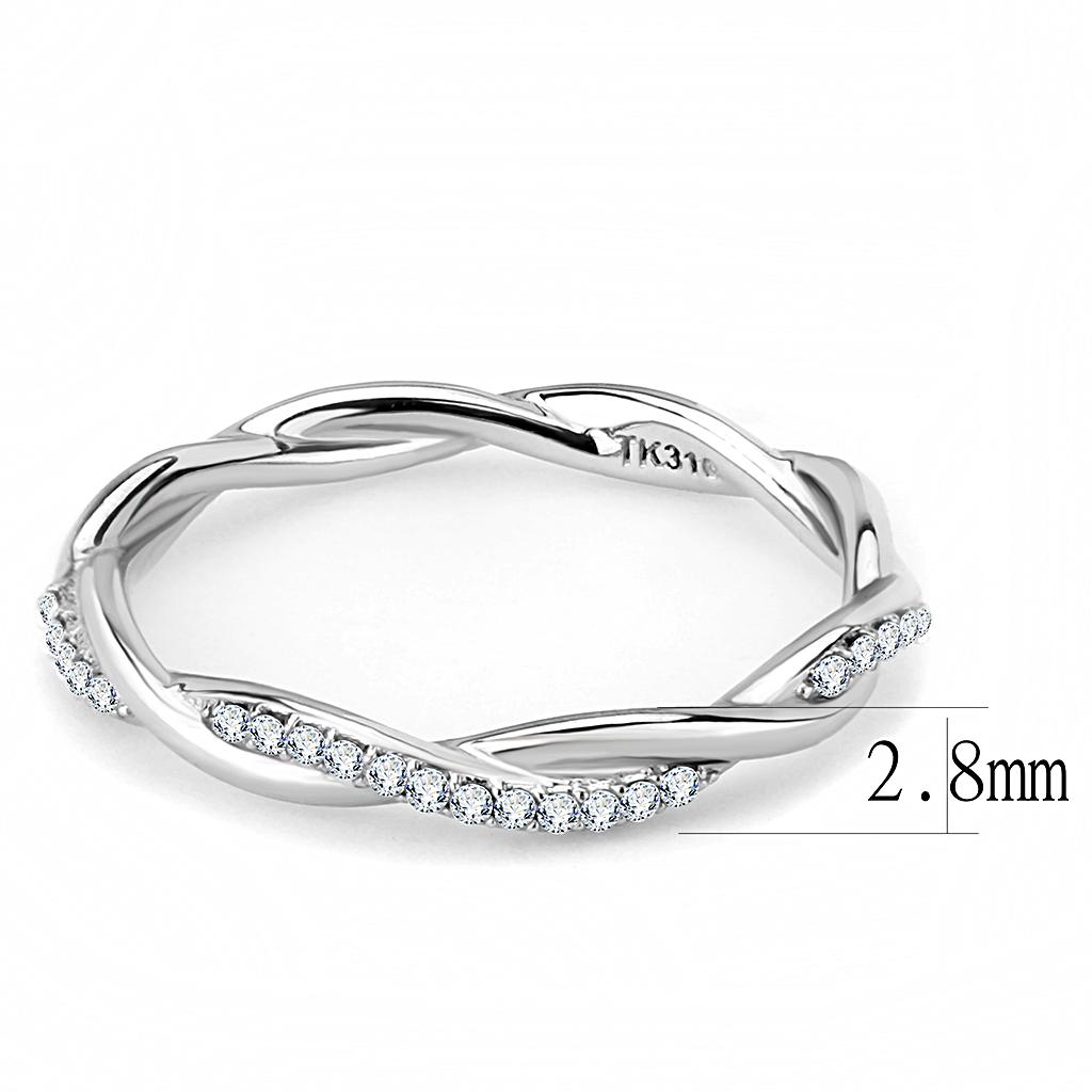 MADA042 - High polished (no plating) Stainless Steel Ring with AAA Grade CZ  in Clear