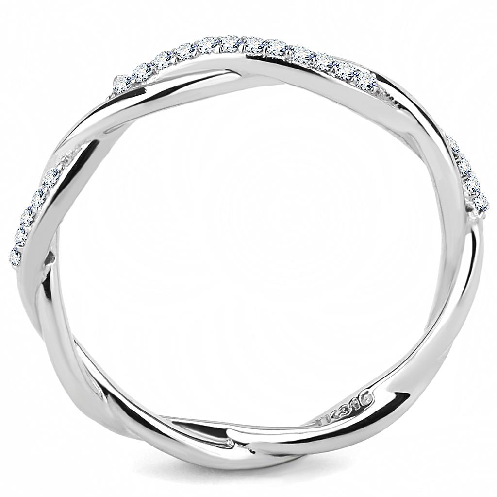 MADA042 - High polished (no plating) Stainless Steel Ring with AAA Grade CZ  in Clear